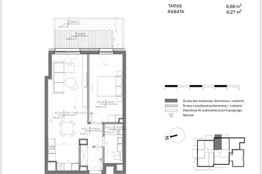 Rzut - Mieszkanie na sprzedaż 2 pokoje o powierzchni 52,65 m² - numer B.0.2 w Polanka 21