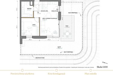 Rzut - Mieszkanie na sprzedaż 2 pokoje o powierzchni 43,4 m² - numer A/-1/3 w Kopernika 71