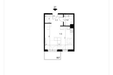 Rzut - Mieszkanie na sprzedaż 1 pokój o powierzchni 33,39 m² - numer LM27 w Kameralna Koszykarska