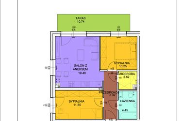 Rzut - Mieszkanie na sprzedaż 3 pokoje o powierzchni 53,67 m² - numer A3 w Osiedle Zuchów