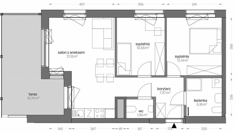 Rzut - Mieszkanie na sprzedaż 3 pokoje o powierzchni 58,28 m² - numer SV/32 w Sikorskiego Vita