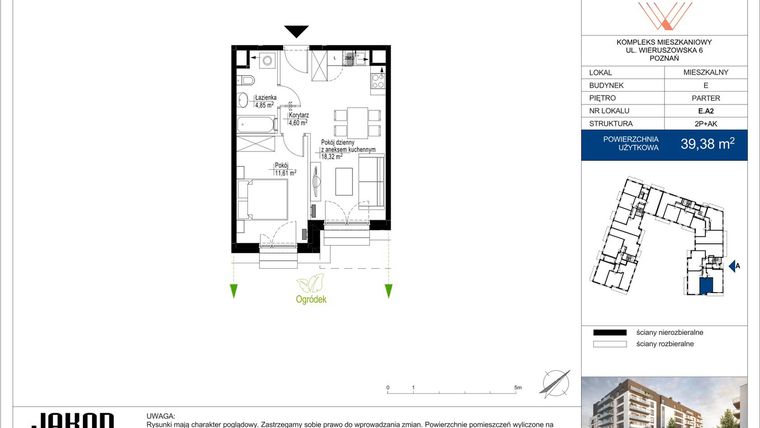 Rzut - Mieszkanie na sprzedaż 2 pokoje o powierzchni 39,38 m² - numer E.A2 w Wieruszowska E