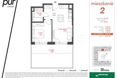 Rzut - Mieszkanie na sprzedaż 2 pokoje o powierzchni 39,6 m² - numer AA1.2 w PUR