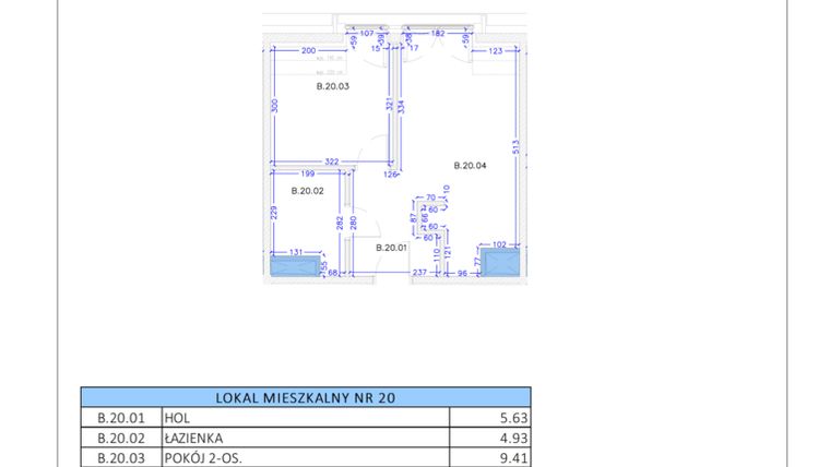 Rzut - Mieszkanie na sprzedaż 2 pokoje o powierzchni 36,22 m² - numer B.20 w Gaja Park