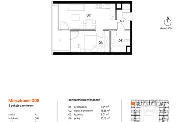Rzut - Mieszkanie na sprzedaż 2 pokoje o powierzchni 38,67 m² - numer A008 w Miasto Polskich Mistrzów Olimpijskich