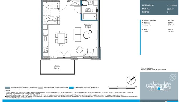 Rzut - Mieszkanie na sprzedaż 2 pokoje o powierzchni 70,68 m² - numer EB0303 w Talarowa Park II