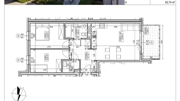 Rzut - Mieszkanie na sprzedaż 3 pokoje o powierzchni 62,74 m² - numer M.B8.03.20 w Osiedle Harmonia bud. B8