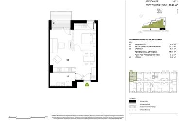 Rzut - Mieszkanie na sprzedaż 1 pokój o powierzchni 49,26 m² - numer A.4.11 w Kozielska Park