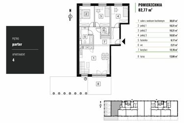 Rzut - Mieszkanie na sprzedaż 4 pokoje o powierzchni 82,77 m² - numer M.04 w Zielony Horyzont