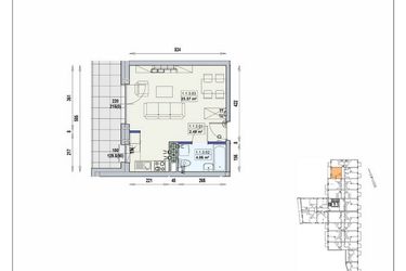 Rzut - Mieszkanie na sprzedaż 1 pokój o powierzchni 29,92 m² - numer 1/1/3/1a w Gwarna