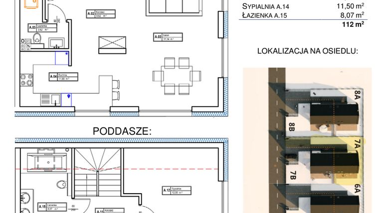 Rzut - Dom na sprzedaż 4 pokoje o powierzchni 112 m² - numer 7A w Osiedle Łanowa etap II