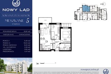 Rzut - Mieszkanie na sprzedaż 3 pokoje o powierzchni 50,81 m² - numer 5 w Nowa Pszczelna