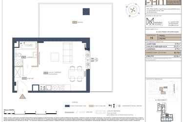 Rzut - Mieszkanie na sprzedaż 1 pokój o powierzchni 30,72 m² - numer 15 w Apartamenty Jana Pawła 34