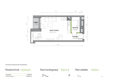 Rzut - Mieszkanie na sprzedaż 1 pokój o powierzchni 32,59 m² - numer K1/4/30 w Piękna Vita