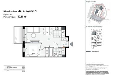 Rzut - Mieszkanie na sprzedaż 2 pokoje o powierzchni 40,27 m² - numer C44 w Apartamenty Kopernika