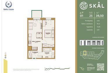 Rzut - Mieszkanie na sprzedaż 2 pokoje o powierzchni 39,5 m² - numer M.25 w Skal
