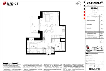 Rzut - Mieszkanie na sprzedaż 1 pokój o powierzchni 42,8 m² - numer B.A.4.9 w Zajezdnia