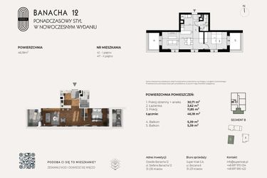Rzut - Mieszkanie na sprzedaż 2 pokoje o powierzchni 46,18 m² - numer 41 w Banacha 12
