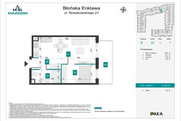 Rzut - Mieszkanie na sprzedaż 2 pokoje o powierzchni 37,44 m² - numer B.5 w Błońska Enklawa