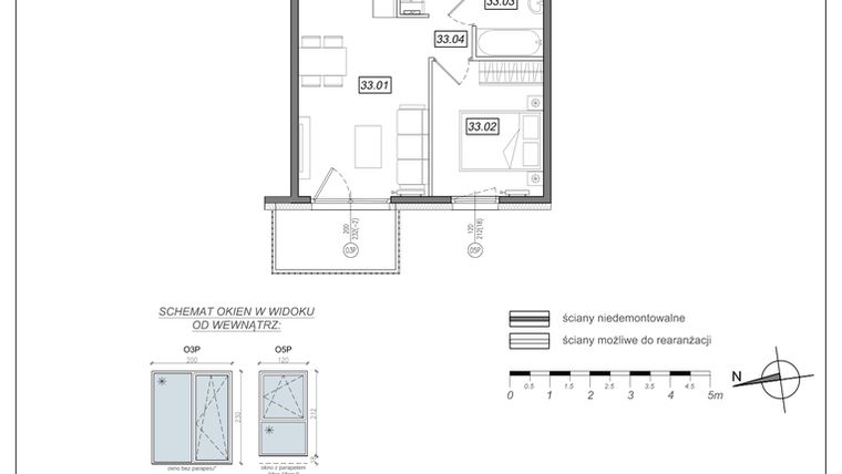 Rzut - Mieszkanie na sprzedaż 2 pokoje o powierzchni 35,19 m² - numer 6.A.33 w Urzeka bud. 6 i 7