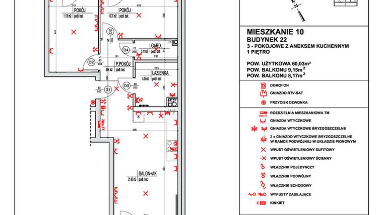 Rzut - Mieszkanie na sprzedaż 3 pokoje o powierzchni 60,03 m² - numer 10 w Osiedle 4 Pory Roku - Etap VIII