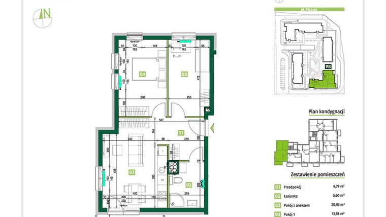 Rzut - Mieszkanie na sprzedaż 3 pokoje o powierzchni 58,15 m² - numer 9B.29 w Zielona Przystań etap III