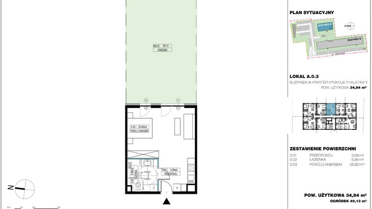 Rzut - Mieszkanie na sprzedaż 1 pokój o powierzchni 34,99 m² - numer A.0.3 w Jabłonova