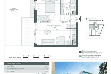 Rzut - Mieszkanie na sprzedaż 1 pokój o powierzchni 35,13 m² - numer M-4 w Unikat Apartamenty D
