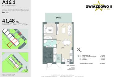 Rzut - Mieszkanie na sprzedaż 2 pokoje o powierzchni 41,48 m² - numer A16.1 w Gwiazdowo II