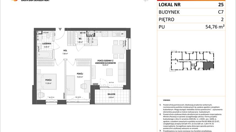 Rzut - Mieszkanie na sprzedaż 3 pokoje o powierzchni 54,76 m² - numer C7.25 w Konstelacja etap IV