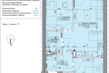 Rzut - Mieszkanie na sprzedaż 3 pokoje o powierzchni 54,95 m² - numer 50B w Osiedle Młodych etap VIII