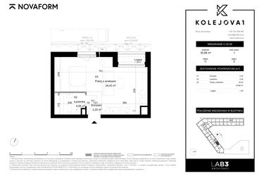 Rzut - Mieszkanie na sprzedaż 1 pokój o powierzchni 30,68 m² - numer C-02-09 w Kolejova 1