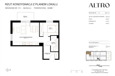 Rzut - Mieszkanie na sprzedaż 2 pokoje o powierzchni 39,82 m² - numer A2.1.111 w Altro A2/1