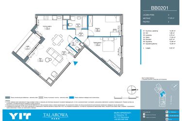 Rzut - Mieszkanie na sprzedaż 3 pokoje o powierzchni 77,28 m² - numer BB0201 w Talarowa Park