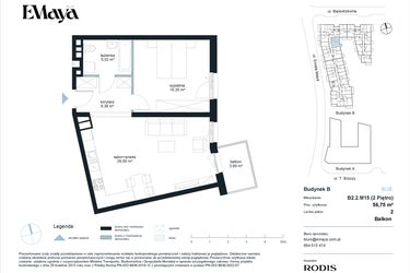 Rzut - Mieszkanie na sprzedaż 2 pokoje o powierzchni 56,75 m² - numer B2.2.M15 w EMaya