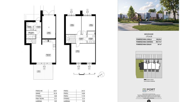 Rzut - Dom na sprzedaż 4 pokoje o powierzchni 120,2 m² - numer I.F3.A.55 w Port Drzewny