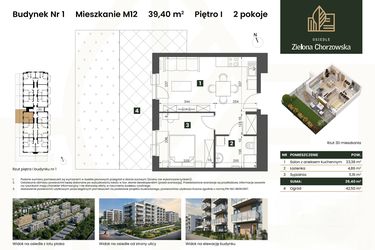 Rzut - Mieszkanie na sprzedaż 2 pokoje o powierzchni 39,4 m² - numer B1.M12 w Osiedle Zielona Chorzowska
