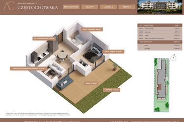 Rzut - Mieszkanie na sprzedaż 2 pokoje o powierzchni 38,29 m² - numer 6 w Apartamenty Częstochowska