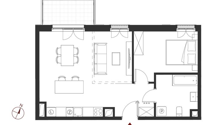 Rzut - Mieszkanie na sprzedaż 2 pokoje o powierzchni 51,92 m² - numer B.2.14 w Apartamenty Symfonia
