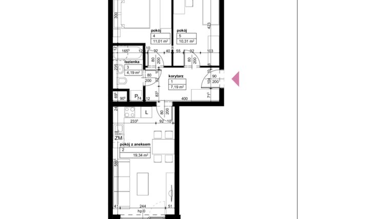 Rzut - Mieszkanie na sprzedaż 3 pokoje o powierzchni 52,04 m² - numer C/3/4/15 w Malta Wołkowyska etap III