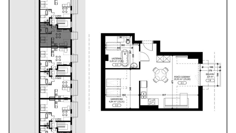 Rzut - Mieszkanie na sprzedaż 1 pokój o powierzchni 27,97 m² - numer B3-M6 w Śląska Park