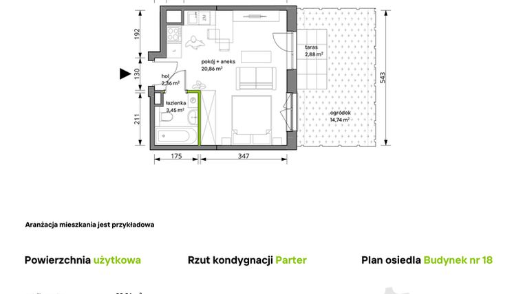 Rzut - Mieszkanie na sprzedaż 1 pokój o powierzchni 26,67 m² - numer 18/095 w Trzcinowa Vita