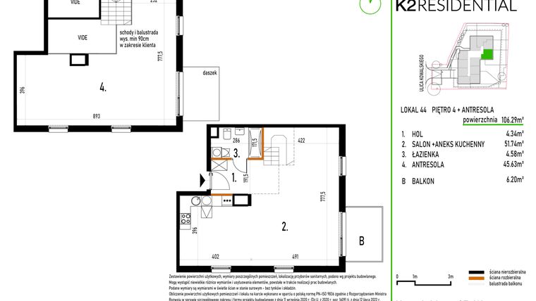 Rzut - Mieszkanie na sprzedaż 1 pokój o powierzchni 106,29 m² - numer 44 w Kowalskiego 37