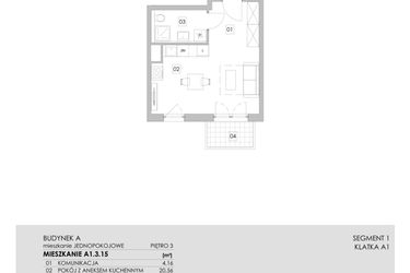 Rzut - Mieszkanie na sprzedaż 1 pokój o powierzchni 29,52 m² - numer A1.3.15 w ATAL Ruczaj