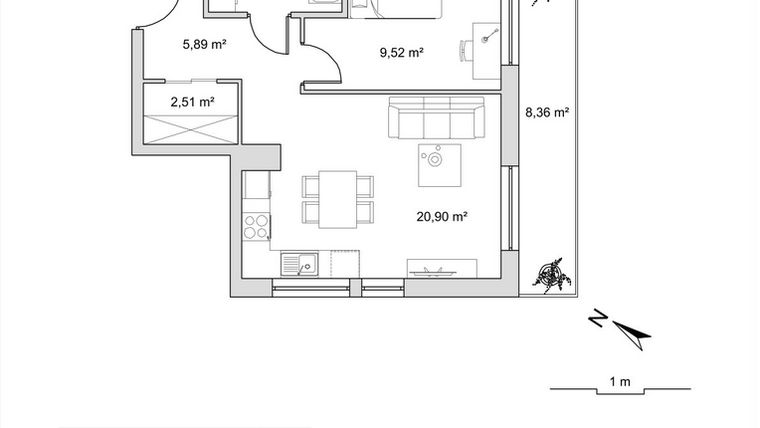Rzut - Mieszkanie na sprzedaż 2 pokoje o powierzchni 44,18 m² - numer 6.3 w Vela Park bud. 6