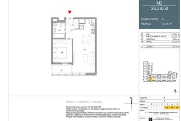 Rzut - Mieszkanie na sprzedaż 2 pokoje o powierzchni 40,16 m² - numer 26 w Morwowa 5