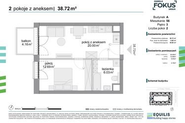 Rzut - Mieszkanie na sprzedaż 2 pokoje o powierzchni 38,72 m² - numer 56 w Osiedle Fokus Ursus