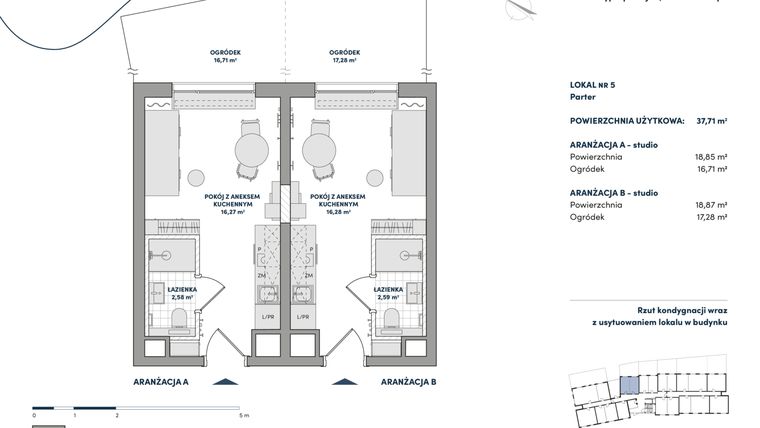Rzut - Mieszkanie na sprzedaż 2 pokoje o powierzchni 37,72 m² - numer 5 w AtHome - Apartamenty inwestycyjne