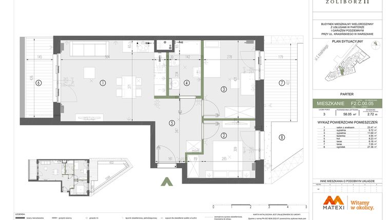 Rzut - Mieszkanie na sprzedaż 3 pokoje o powierzchni 58,05 m² - numer F2.C.00.05 w Sady Żoliborz II