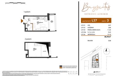 Rzut - Mieszkanie na sprzedaż 2 pokoje o powierzchni 30,78 m² - numer AP.3.37 w Baysuites